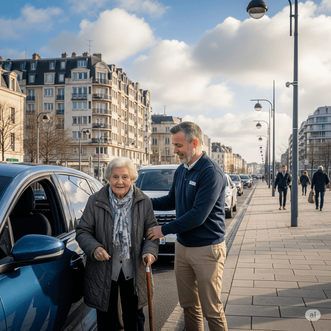 photo illustrant la prise en charge d'un bénéficiaire par un chauffeur bénévole